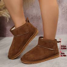 白色修身搭配运动裤，女士冬季新款棕色多功能舒适套脚雪地靴，保暖加厚防滑踝靴，时尚冬鞋 - 棕色 - 查看 6