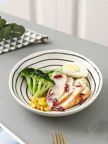 1 đĩa gốm họa tiết hình học Bắc Âu 7,5 inch, đĩa đựng salad/tráng miệng sọc xanh tròn cổ điển, thích hợp cho bữa ăn gia đình hàng ngày, đĩa đựng sữa chua yến mạch bánh mì kẹp bữa sáng, đĩa đựng trái cây phòng khách nhà hàng, quà tặng - Nhiều màu - Xem 6