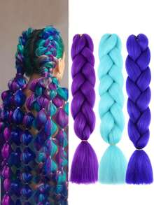 1/3件/包 24英寸彩色巨型编织接发，纤维扭辫接发，彩虹色合成接发，适合女孩，完美适合青少年DIY发型，适合所有种族，是圣诞节、新年、万圣节和其他节日的理想礼物，角色扮演，发饰。 - 彩色 - 查看 2