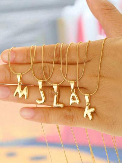 1 pieza Lindo colgante de letra inicial de burbuja gruesa con cadena de acero inoxidable, collar de alfabeto de globo para niños, familia, amigos, regalo de cumpleaños para uso diario