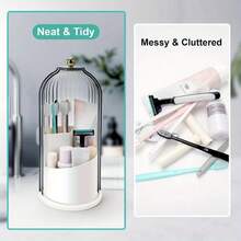 Elegant White And Gold Sliding Toothbrush Holder - 360 ° Rotating, Dustproof Bathroom Vanity Storage Box | Versatile Storage Toothbrushes, Toothpaste, Makeup Brushes, And More | Stylish Design With Transparent Door, Bathroom Tray, Bathroom Storage Box | Stylish Storage Box | Durable Plastic, Toothbrush Storage Box, Bathroom Tray, Bathroom Storage Box - 透明的 - 查看 9