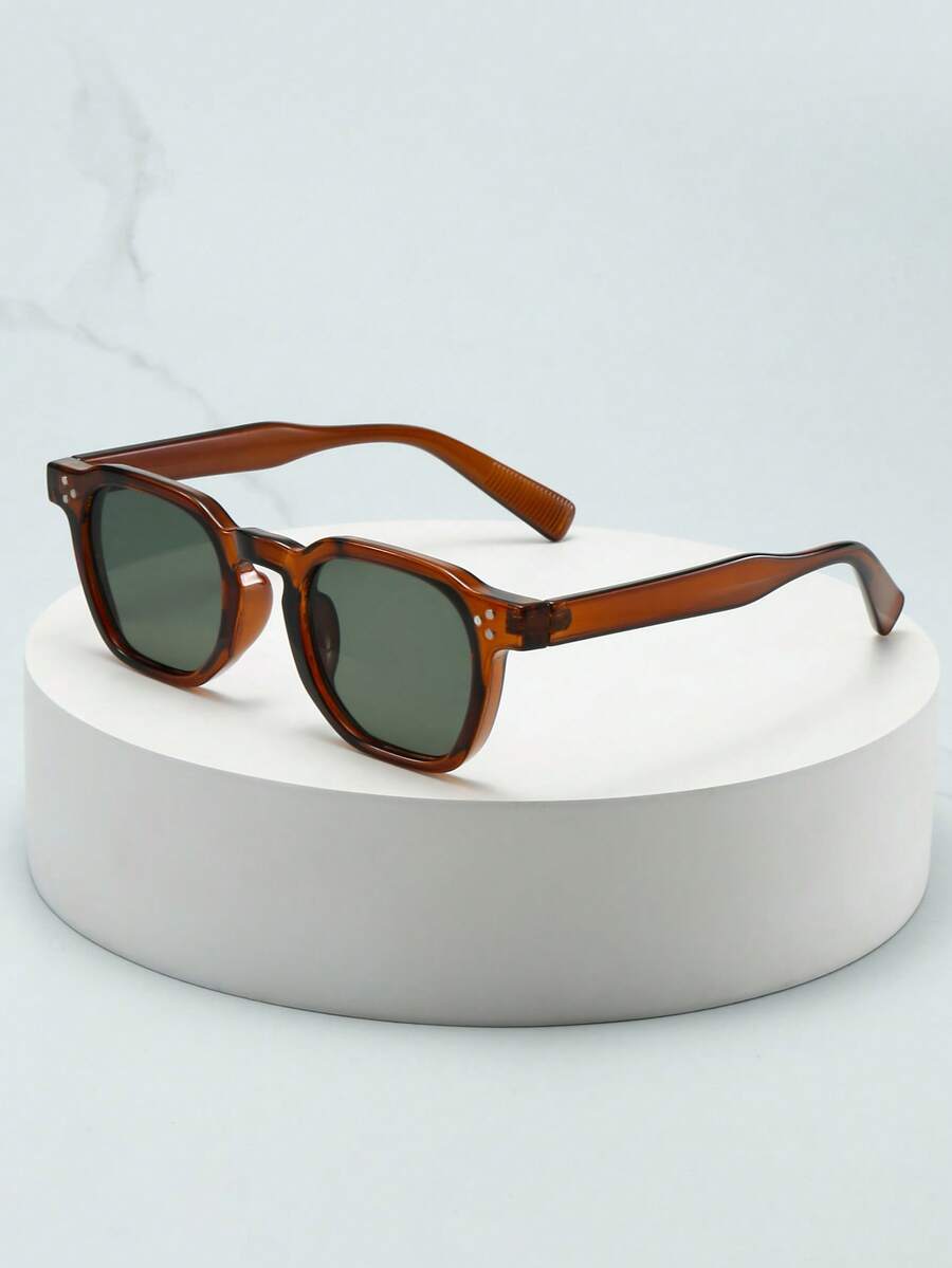 1 chiếc gọng kính oval nhỏ, unisex, chất lượng cao, thiết kế tối giản, thời trang, phù hợp cho các dịp thường ngày, du lịch, tiệc tùng, đi biển, trang trí hàng ngày. - khung trà lát xanh - Xem 1