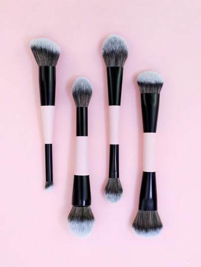 4pcs Dual-Ended Makeup Brushes, Multi-Functional Blush Brush, Foundation Brush, Powder Brush, Highlighter Brush, Concealer Brush, Blush Brush, Suitable For Girls And Women