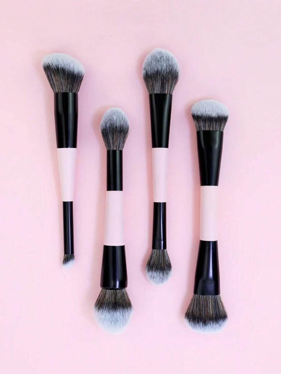 4 piezas de brochas de maquillaje de doble uso, brochas multifuncionales para rubor, base, polvos, iluminador, corrector, adecuadas para niñas y mujeres