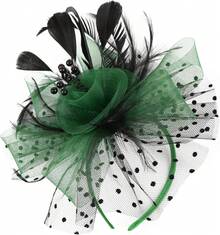 Ibeauti Fascinator Hats With Screentouch Lace Gloves Set Women Tea Party Cocktail Wedding Derby Headwear Short Gloves - 02 黑色/綠色 - 查看 3