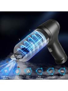 2000mAh/7.4V 手持式吸尘器，干湿两用，吸力强劲，适用于汽车、家居、办公室和宠物清洁，配备多种吸嘴/迷你拖把，ABS材质 - 黑色+1個濾芯 - 查看 4