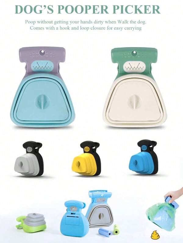 1 Piece Dog Poop Picker - Poop Clip - Easy To Carry (Includes 3 Rolls = 60 Plastic Trash Bags) - Foldable Trash Cleaner - Portable Hiking Clip Pet Poop Clip - Enjoyable Dog Walking - Trash Bags Can Be Stored Inside The Container Dog Poop Picker Dog Poop Scoop, Suitable For Small And Large Dogs