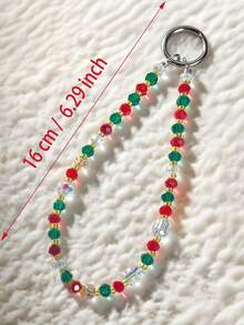 1pc Christmas Element Red & Green Glass Beaded Phone Lanyard, Phone Keychain Pendant, Suitable For Party, Wedding Gift