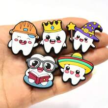 20pcs/Set Multicolor Tooth PVC Shoe Charms, Teeth Wearing Yellow Crown & Purple Wizard Hat, Dental Healthcare Cartoon Pattern Shoe Decorations, Holiday Gift