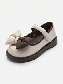 Balabala 女童蝴蝶结平底秋季休闲鞋魔术贴绑带甜美风格 - 米白 - 查看 1