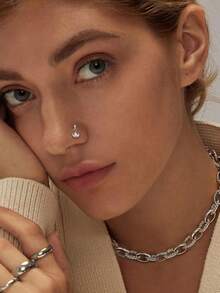 9 PCS Dangle Nose Rings - L Shaped For Women, 20G Stainless Steel Nose Rings Studs With CZ Cross, Crown, Flower, Heart Dangling Piercing Jewelry - Multicolor - View 3