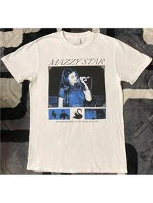 Men's Vintage Mazzy Star Influence Indie Music Tee - Soft Cotton Band Shirt With Retro Singer Graphic, White T-Shirt For Concerts, Casual Wear & '90s Retro Style - Machine Washable Loose Fit Crewneck, Everyday Outfit, Breathable Fabric, Musicthemed Apparel, Streetwear Enthusiasts - 白色 - 查看 1