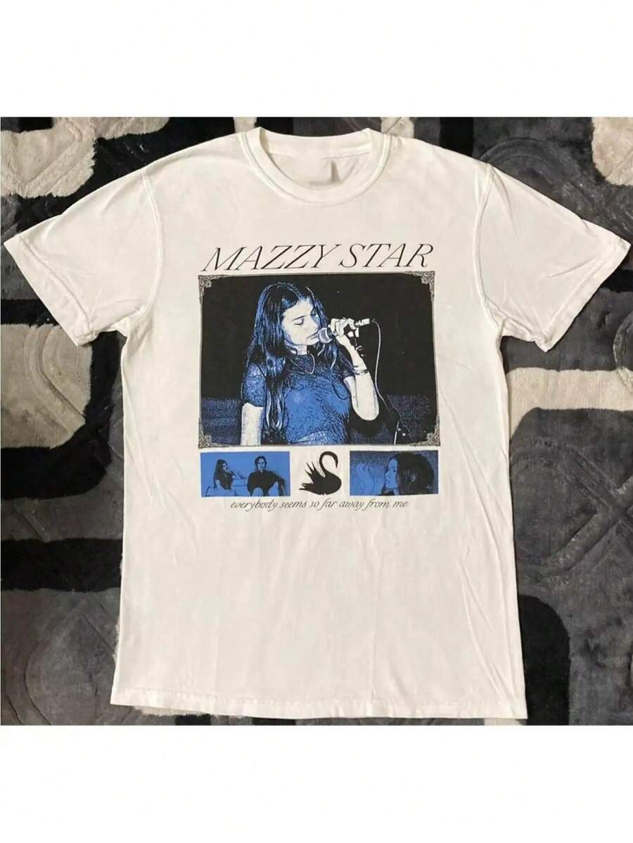 Men's Vintage Mazzy Star Influence Indie Music Tee - Soft Cotton Band Shirt With Retro Singer Graphic, White T-Shirt For Concerts, Casual Wear & '90s Retro Style - Machine Washable Loose Fit Crewneck, Everyday Outfit, Breathable Fabric, Musicthemed Apparel, Streetwear Enthusiasts - 白色 - 查看 1