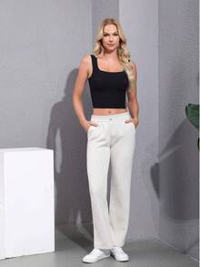 2 Pcs Set Women's Soft Rayon Sweatpants Lightweight Breathable Workout Trousers With Adjustable Shockcord - 彩色 - 查看 8