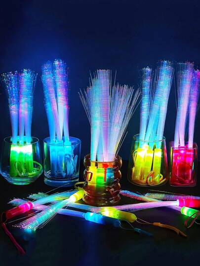 12支光纤荧光棒，彩色荧光棒，闪光光纤荧光棒，适用于派对、婚礼、生日、音乐会、发光LED棒、酒吧DJ、复活节、万圣节、圣诞节和新年派对，可营造派对和音乐会氛围，是夜灯、圣诞节、婚礼、酒吧和舞会氛围照明道具的理想选择。
