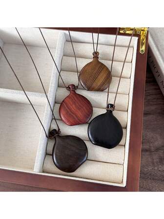 1pc Vintage Wooden Flask Pendant Long Adjustable Necklace, Sweater Chain, Simple Commuter Accessory