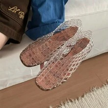 XIXITIAO 1 Đôi dép sandal lưới hở mũi thời trang thoải mái, giày bệt hở mũi, giày sandal thiết kế độc đáo, giày lười lưới đế mềm chống trượt, trang phục ngoài trời/nghỉ dưỡng - Trong suốt - Xem 10