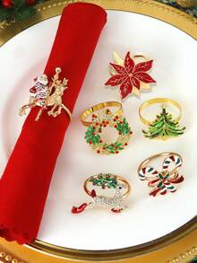2-6pcs/Set Christmas Napkin Rings, Snowman, Christmas Tree, Boots, Santa Hat, Candy Cane, Christmas Table Decor Napkin Holders, Christmas Party Napkin Rings - Multicolor - View 3