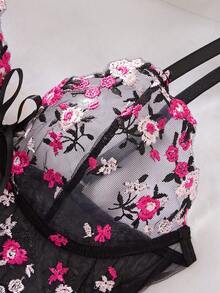 Váy ngủ hai dây ren lưới tương phản màu trơn gợi cảm cho nữ - màu đen - Xem 2