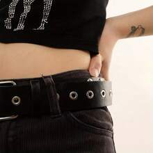 1 Retro Punk Style Metal Buckle Wide Black Belt, Suitable For Women To Pair With Jeans, Shorts, Skirts, And Casual Fashion Accessories. - 1個 - 查看 4