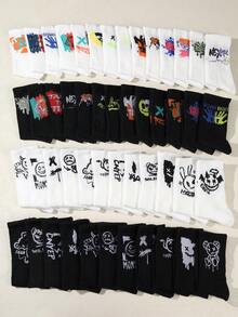 10 Pairs Graffiti Fashion Streetwear Elastic Long Tube Socks For Teens