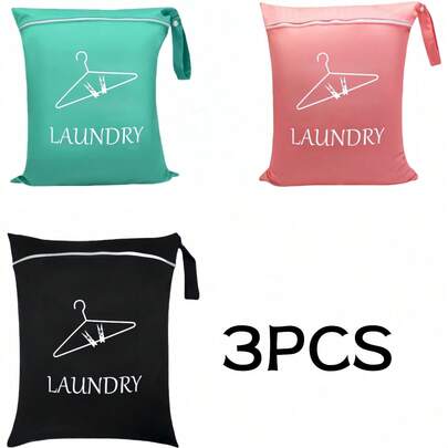 3pcs Reusable Travel Laundry Bags, Clothes Protection Bags, Wet & Dry Swimwear Bags, Gym Workout Bags, Durable & Machine Washable, Suitable For Laundry Room, Zipper Closure, Foldable & Portable