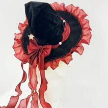 女巫帽 女巫帽 大号黑色女巫巫婆帽 万圣节角色扮演服装宽边尖顶帽礼物 - 彩色 - 查看 9