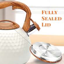 Tetera de Té de Acero Inoxidable Grande con Silbato - Capacidad de 3L/101.44oz, Base de Calentamiento Rápido, Construcción Duradera, Versátil para Todas las Fuentes de Calor - Beis - Ver 3