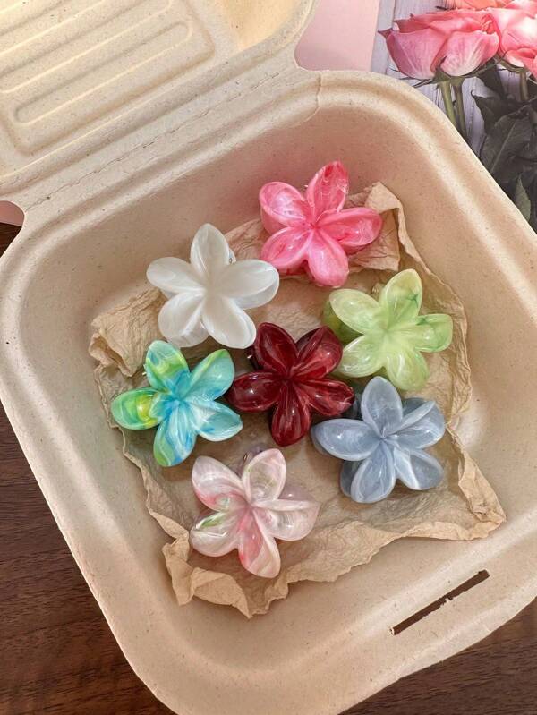 6pcs Women's 4cm Small Daisy Flower Hair Clips - Marble Patterned Wave Flower Design - Ponytail Or Hairline Hair Accessories - Sweet & Cute Style, Suitable For Daily Wear And Christmas Headpiece Beauty Claw Clips Boho Hair Claw