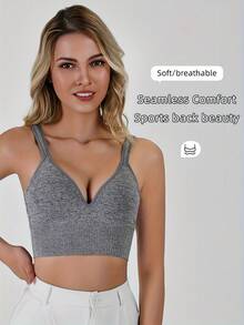 2PCS Women's V-Neck Padded Seamless Straps Bralette, Adjustable Spaghetti Straps Everyday Basic Sleeping Bra, Sports Bras For Women, Sports Bra - 彩色 - 查看 3