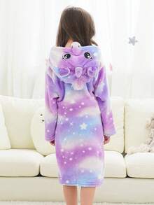 Tween Girl Purple Starry Sky Unicorn Long Sleeve Hooded Pajamas Bathrobe - Multicolor - View 10
