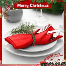 6/12 Pcs Christmas Napkin Rings Holly Berry Napkin Buckle Needles Wreath Pines Red Berries Candle Ring Wreath Holder For Xmas Birthday Wedding Thanksgiving Party Banquet Table Decorations