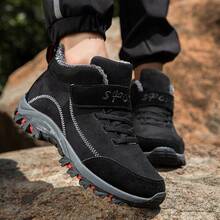 Giày bốt đi tuyết nam, giày thể thao ngoài trời cho mùa thu/đông, giày đi bộ đường dài có móc và vòng, giày đi bộ đường dài cắm trại ngoài trời, giày đi tuyết chống bền cỡ lớn, cỡ 39-48 - màu đen - Xem 5