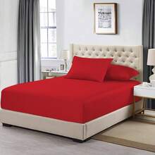 1 sábana, sábana ajustable con banda elástica, ropa de cama, protector de colchón suave y cómodo que no daña la piel, con bolsillos de 30 cm de profundidad (funda de almohada no incluida), adecuado para camas de 90/105/135/150/160/180 cm, camas individuales, dobles, matrimoniales y super king size, sin decoloración, para todas las estaciones, protector de colchón con bolsillos profundos para hoteles y casas de vacaciones, varios colores disponibles - Rojo - Ver 2