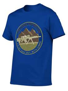 S~5XL Classic  Cotton Tee | Unisex American Size | 180gsm Fabric | Men's Vintage Military Sniper Graphic T-Shirt Funny Long Range Shooting Design Casual Wear Gift For Gun Enthusiasts Print | Beach & Casual Wear - 藍色 - 查看 2