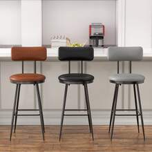 Rosahqnda Lot de 2 tabourets de bar, chaises de cuisine, assise rembourrée, revêtement , style classique et moderne du milieu du siècle, hauteur 65 cm, pour cuisine, salle à manger, bar, noir - Noir-2 pièces - Voir 1