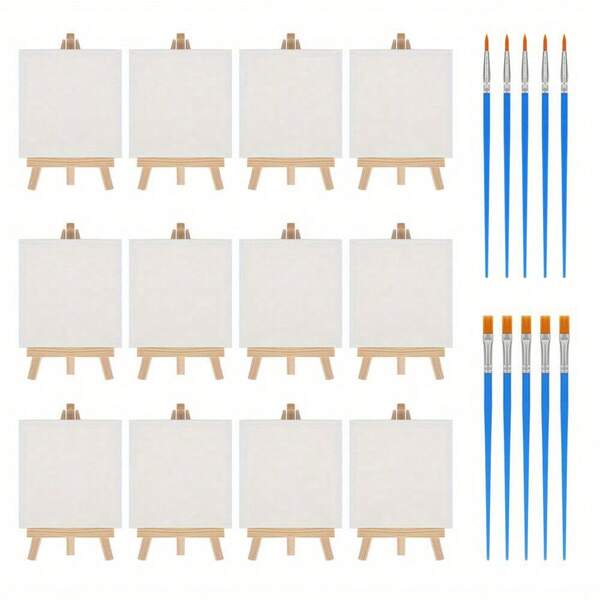 Shoze 12PCS 10X10Cm Mini Canvas Art Boards & Easels & Brushes Sets Canvases Boards