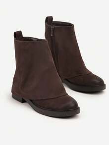 仿麂皮翻边踝靴 - 棕色 - 查看 5