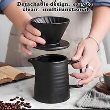 Pour Over Coffee Maker 17oz Pour Over Coffee Dripper Ceramic Retain Heat With 50PCS Paper Coffee Filter For Father's Day Christmas Reusable Drip Coffee Maker For Cafe Restaurant Home Camping - MatteBlack - View 2