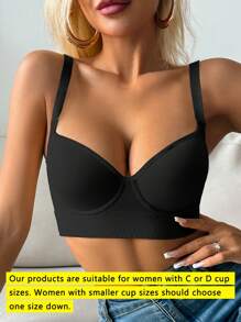 女士黑色舒适无缝深 V 聚拢可调节文胸运动美背文胸 - 黑色 - 查看 6