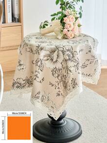 1 Stück schwarze Tischdecke mit Blume Muster, amerikanischer Landhausstil mit Spitzenrand, vielseitig einsetzbar für Esstisch, Küche, täglichen Gebrauch, Feste, Partys, Abendessen, Mikrowelle, Heimdekoration, für alle Jahreszeiten