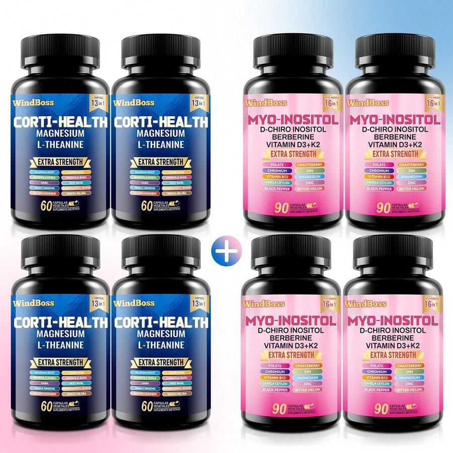 Windboss Cortisol Inositol Supplement 2-In-1 Pack | Daily Vitality And Wellness | 90+60 Capsules - pack 4 - 查看 1