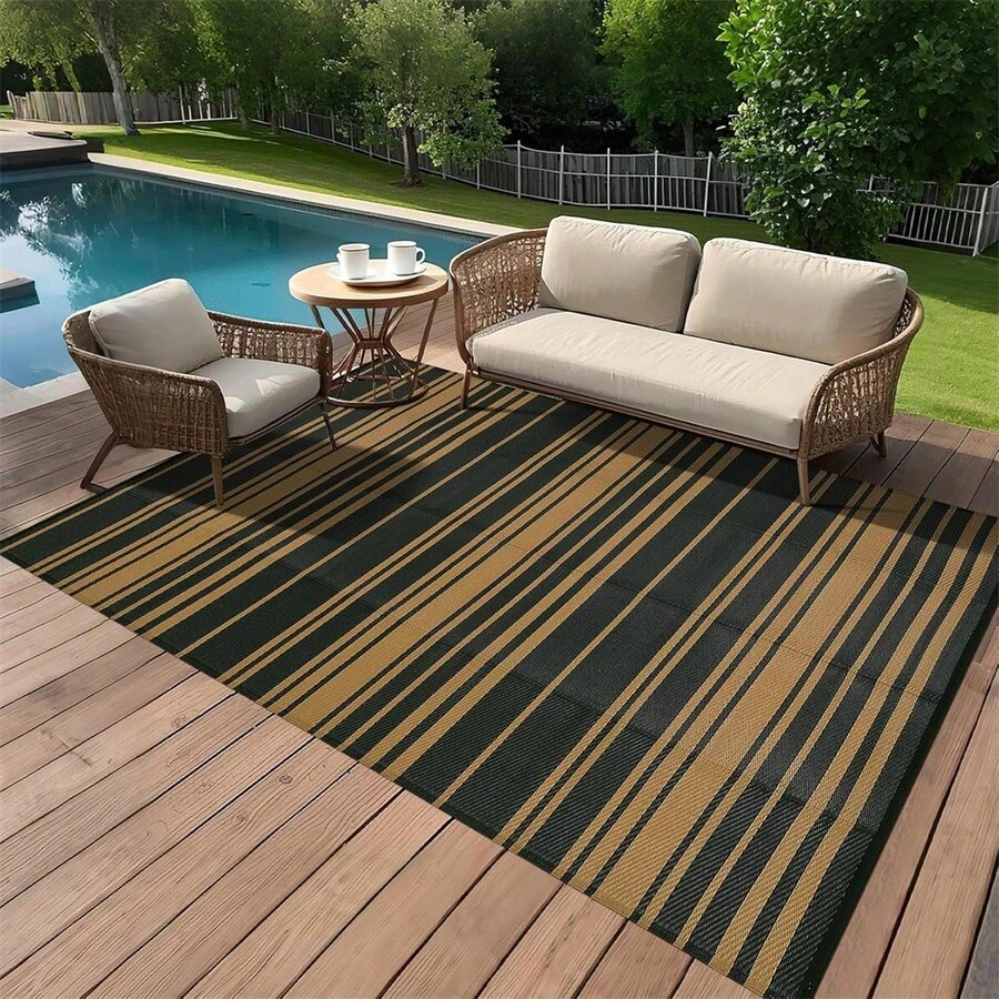Meiyiu Waterproof Outdoor Rug 8x10/9*12/9*18, Plastic Straw Patio Camping Rug, Indoor Outdoor RV Mat Carpet For Deck, Camper, Porch, Balcony, Backyard, Picnic - Black Brown-8*10ft - 查看 1