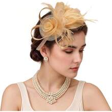 Fascinators Hats Women,Tea Party Fascinator Hair Clip With Feathers Wedding,Derby Hats Headbands - Ha9462-gold - View 1
