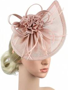 Ibeauti Fascinator Hats With Screentouch Lace Gloves Set Women Tea Party Cocktail Wedding Derby Headwear Short Gloves - 05粉色 - 查看 5