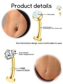 4/1Piece Set 18K Gold Plated Opal Belly Button Rings, Hypoallergenic Medical Stainless Steel Belly Button Rings, Heart Shaped CZ Clicker Belly Button Piercing 14G Women's Belly Button Piercing Jewelry Gold And Silver