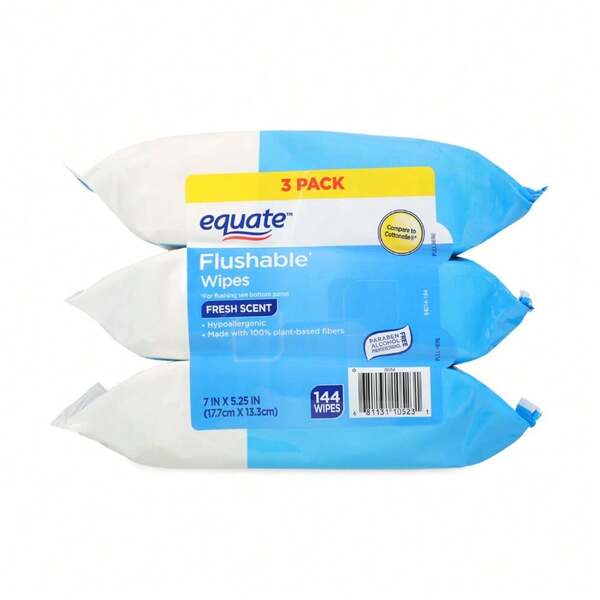 NEW - Flushable Wet Wipes, Fresh Scent, 144 Wipes (3 Pack), Compare To Cottonelle®