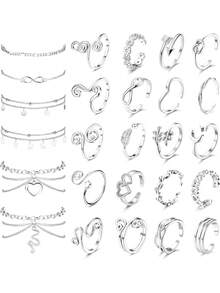 Milacolato Toe Rings And Ankle Bracelets For Women Silver Rose Gold Plated Anklet Toe Rings Cute Layered Anklets Open Tail Rings Adjustable Beach Foot Jewelry For Summer - 彩色 - 查看 1