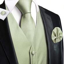 Plus Size Mens Waistcoat Light Mint Green Satin Plain Vest Tie Set Handkerchief Cufflinks Wedding Formal Casual Tuxedo Gilet - màu xanh lá - Xem 4