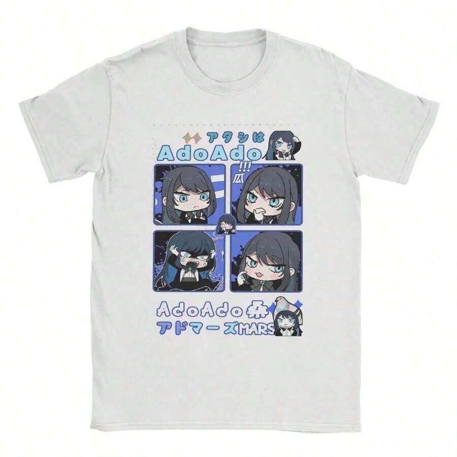 Camiseta Ado WORLD TOUR 2025 Hibana, camisetas estéticas de verano, camiseta hipster de algodón puro para hombres, camisetas de manga corta impresas - Blanco - Ver 1